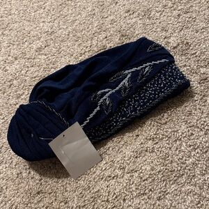 Embellished Navy Knit Turban Headband